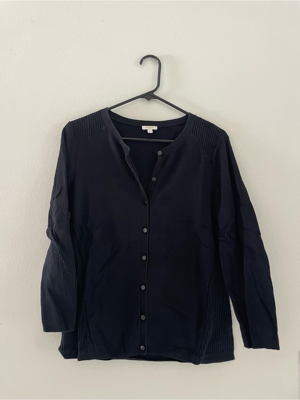 Talbots Black Button-Front Ribbed Shoulder Cardigan